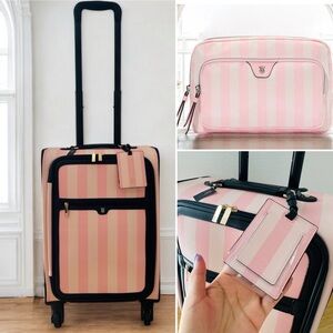 Victoria’s Secret Carry-on Luggage Suitcase Stripe & Gift Makeup Cosmetic Case
